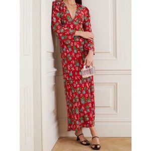 RIXO Red Garden Party Silk Dress - Nadine